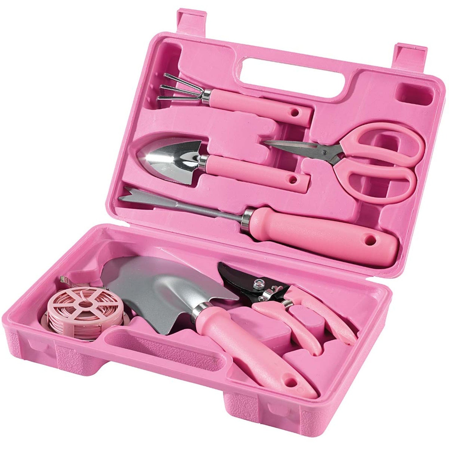 Garden tools for women in pink suitcase, 7 pieces.