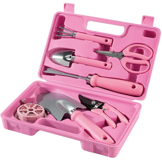 Garden tools for women in pink suitcase, 7 pieces.