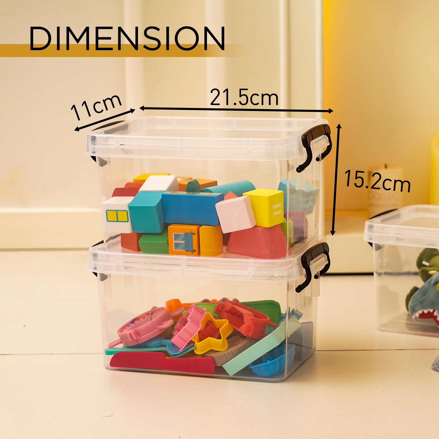 Citylife 6-piece set of 4L storage boxes with lids, small and stackable. Transparent with handle clips for small items. Elastic and durable plastic boxes for crafting supplies, measuring 21.5 x 11 x 15.2 cm.
