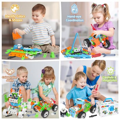 MOONTOY construction toy for boys aged 5-9, 218 pieces dinosaur building blocks toy for kids, 10-in-1 educational building set, great gift for boys and girls.