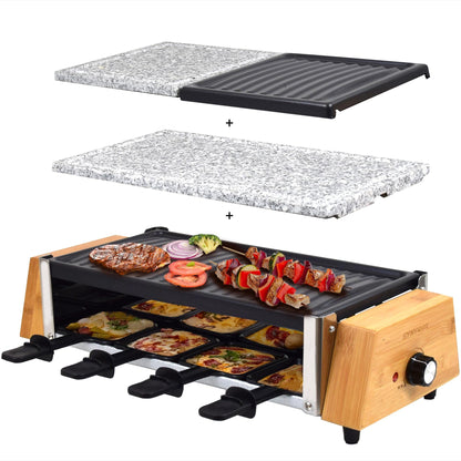 Syntrox Germany RAC-1200W-Murten Raclette in wood design with split plates Hot stone & grill plate, Weight: 7.5 kg