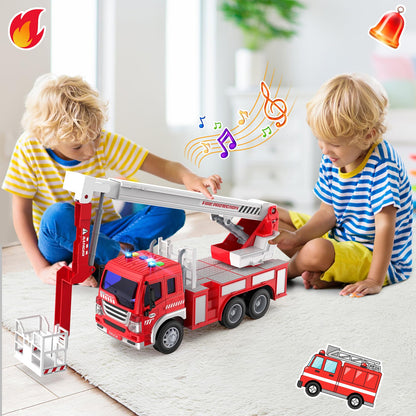 GizmoVine Fire Truck Large, Fire Department Toy Car with Ladder, Sound and Light, Big Car Toy Model, Gifts for Boys Girls, Children Fire Truck Vehicles from 3 4 5 6 7 8 Years
