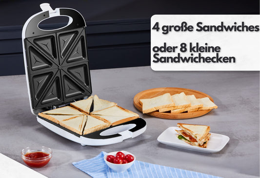 4-Slice Sandwich Maker | 1200 Watts | 8 Sandwich corners | Cool-Touch housing | Non-stick coating | Sandwich toaster | Sandwich Maker | Electric grill | Panini toaster