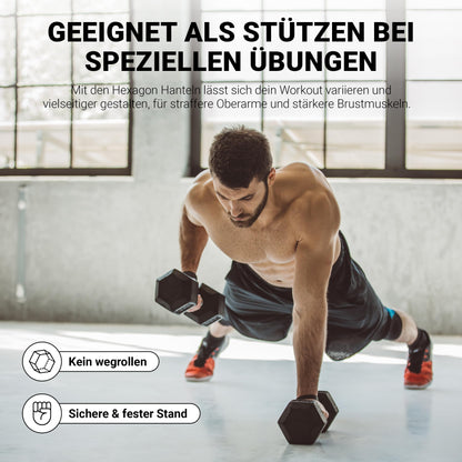 Hexagon dumbbells premium (pair) | 5-30 kg | non-slip coated | ergonomic chrome handles | dumbbell set (30 kg - pair (2 pieces))