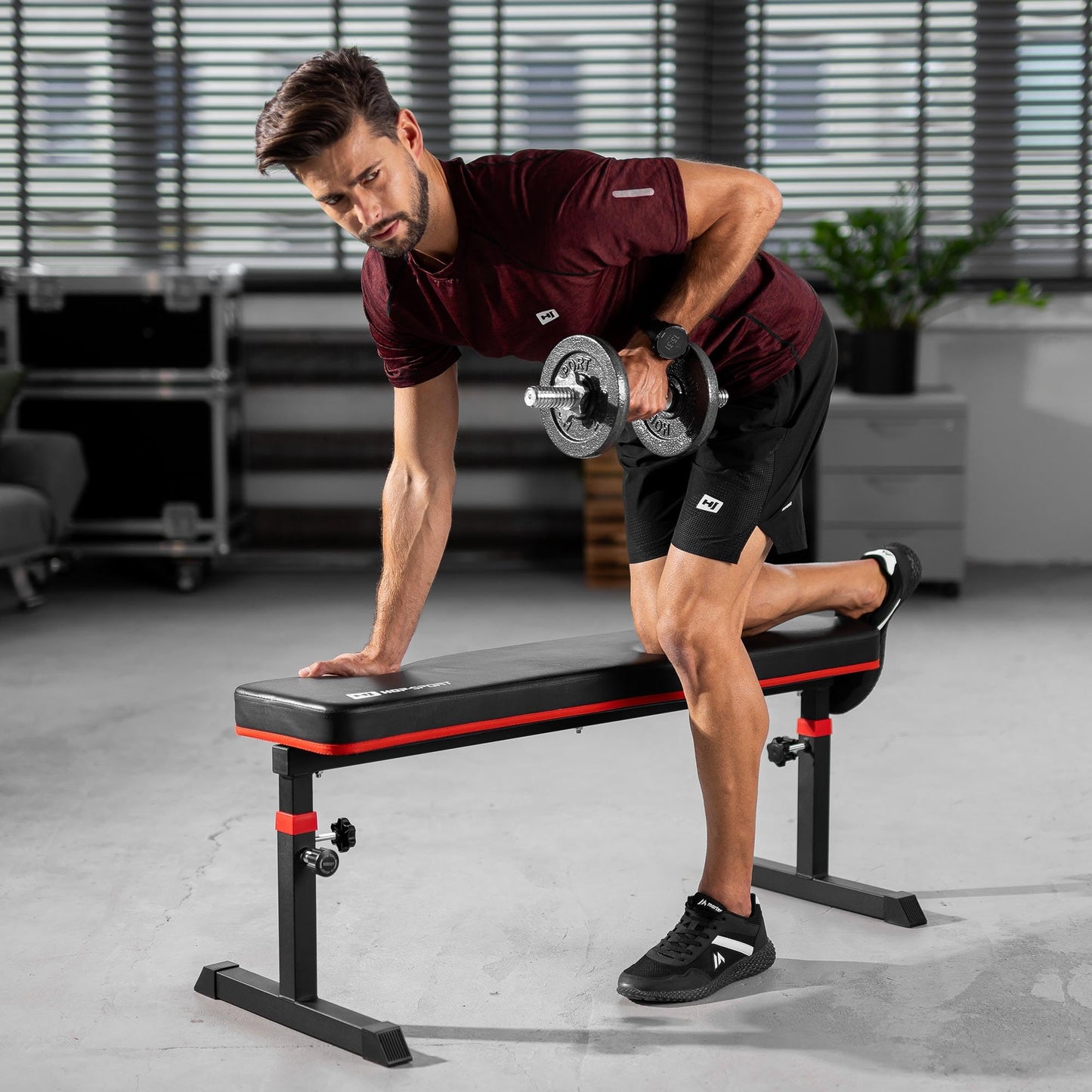 Hop-Sport Folding Adjustable Weight Bench - Home Workout Bench, Fitness Equipment for Strength Training & Bench Press, supports up to 200 kg.