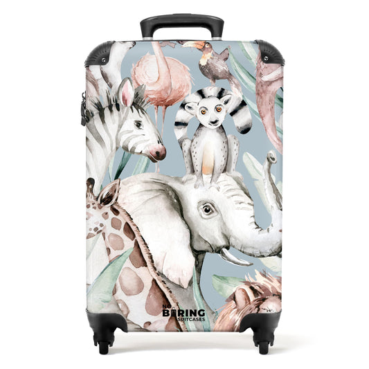 NoBoringSuitcases.com® Children's Suitcase Hardshell Small Roller Hand Luggage Gift - Watercolor - Animal Design - Small 55x40x20 Trolley Case