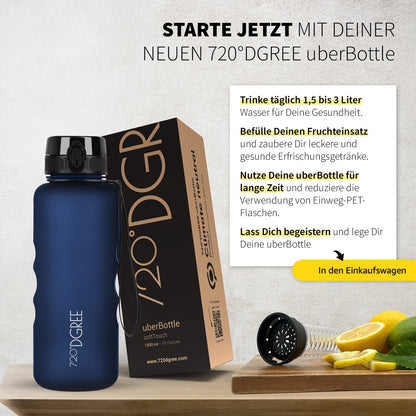 720°DGREE Bottle 1.5l "uberBottle" softTouch + Fruit Infuser - BPA-Free - Water Bottle for Gym, Fitness, Outdoor, Hiking - XL Tritan Sports Bottle: Large, Lightweight, Impact Resistant, Reusable