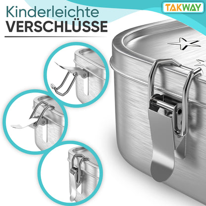 TAKWAY Stainless Steel Lunch Box for Kids with Compartments 800ml | Leakproof | Bento Box with Adjustable Dividers | Snack Box for Preschool Kindergarten School (Unicorn, 3 Compartments)