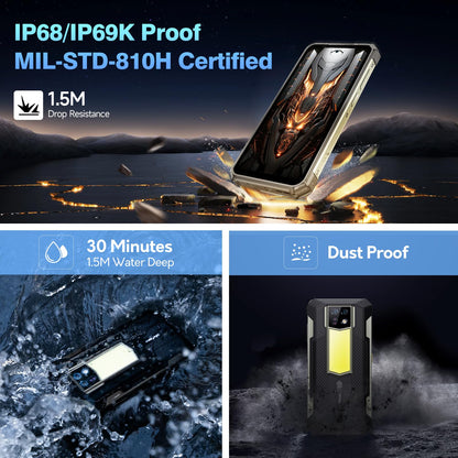 Ulefone Armor 24 outdoor phone with 1000 lumen flashlight, Android 14, 24GB+256GB/2TB SD, 64MP+64MP+16MP night vision, 120Hz 6.78" FHD+ IP68 smartphone, 4G dual SIM/NFC/fingerprint ID GPS OTG.