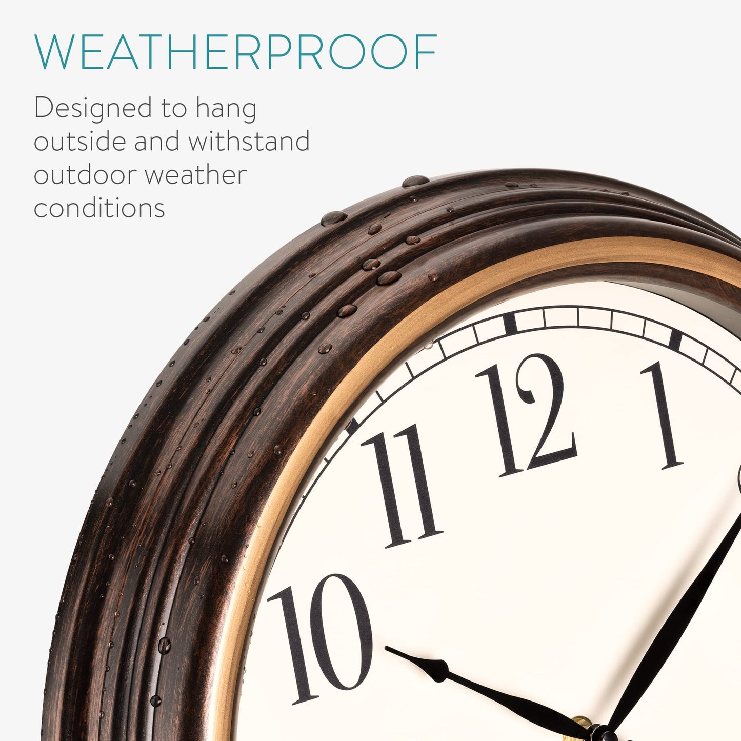 Navaris outdoor clock analog - with thermometer and hygrometer display - 38.1 x 5cm - round clock for hanging without ticking - decor garden wall clock