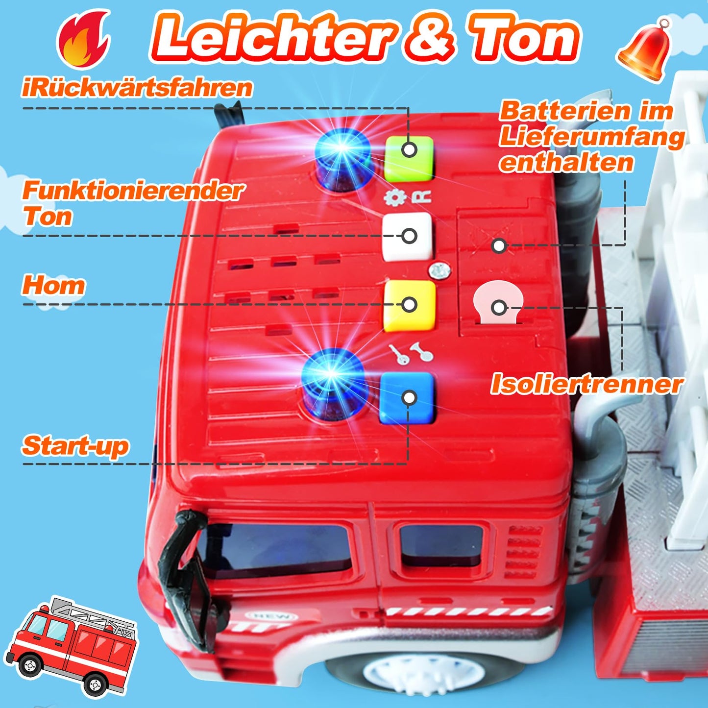 GizmoVine Fire Truck Large, Fire Department Toy Car with Ladder, Sound and Light, Big Car Toy Model, Gifts for Boys Girls, Children Fire Truck Vehicles from 3 4 5 6 7 8 Years