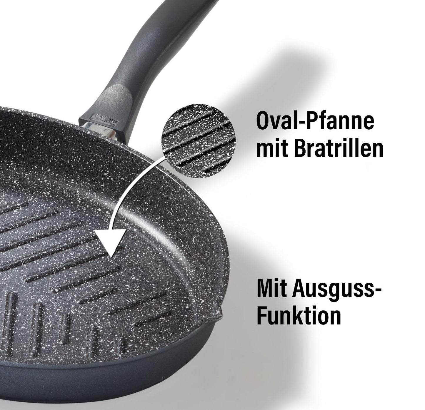 STONELINE XXL pan oval fish pan schnitzel pan 35 x 24 cm, die-cast pan with lid suitable for induction, grill pan universal pan large pan coated with real stone particles.