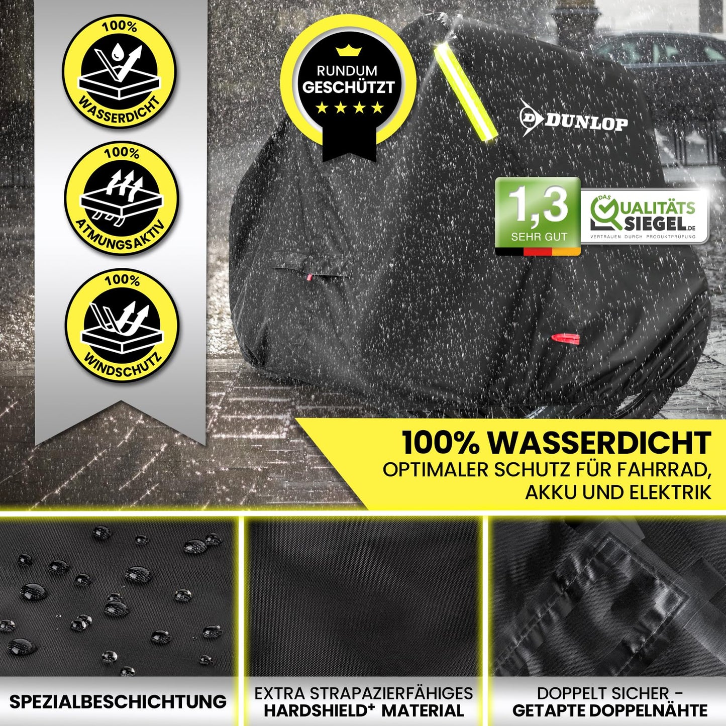 Dunlop Bicycle Garage for 3 bikes - Premium bike cover Anti Rust 200x120x120 cm with carrying bag, battery access, and 2 lock passages I Bicycle protective cover Bike (XL - 3 bikes)