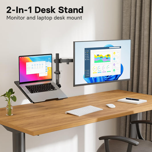 Redbat Monitor Arm with Laptop Tray, Dual Screens, Fully Adjustable for 13 to 32 inch LCD LED Monitor up to 8kg & Notebook up to 16 inch, Tilt, Swivel & Rotate, 2 Mounting Options