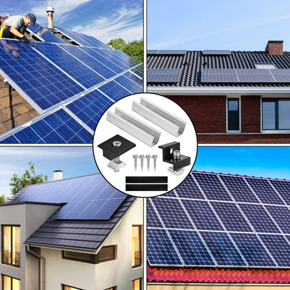 Philtool Solar Panel Mounting Kit, 12cm Aluminum Profile Rails and Accessories, Black Anodized, 30-35mm Adjustable Mount for Solar Panels, Panel Bracket for Flat Roof, Trapezoidal Roof, Sheet Metal Roof.
