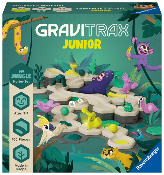 Ravensburger GraviTrax Junior Starter-Set L Jungle & GraviTrax Junior Element Trap - Expandable marble run for kids.