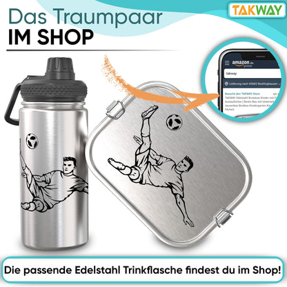 TAKWAY stainless steel lunchbox for kids with compartments 800ml | Leakproof | Bento box with adjustable dividers | Snack box lunchbox for kindergarten school (soccer, divider)