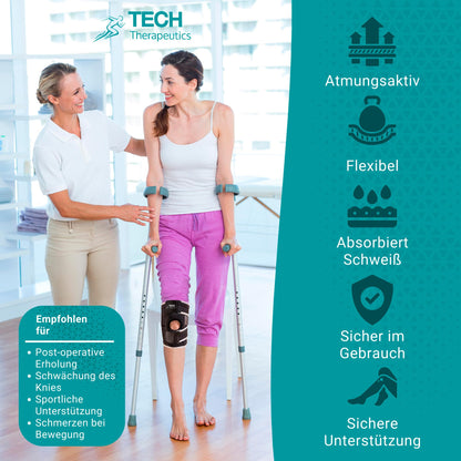 Tech Therapeutics adjustable knee brace for women and men - knee orthosis for meniscus and patella, knee brace for support with side stabilizers, knee support for joint pain relief and arthritis