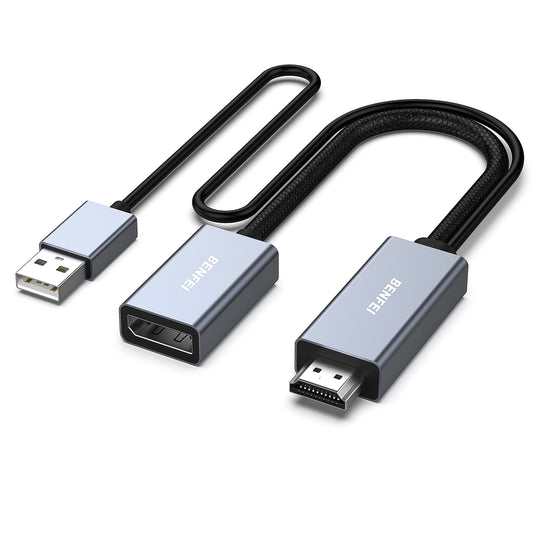 BENFEI HDMI to DisplayPort Adapter, connects HDMI source to DisplayPort monitor, compatible with PC graphics card, laptop, PS5, Xbox One (360), supports 4K@60Hz, 2K@144Hz, 1080P@165Hz.