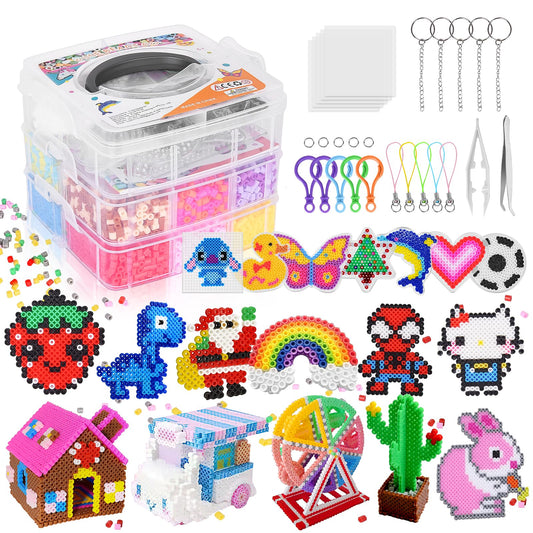 LULUETPUE iron beads set, fuse beads with storage box, boards, user guide, kids DIY beads for jewelry decor, embellishments, and 3D gift crafting ideas from age 3 (5mm, 20 colors)