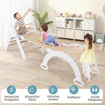 COSTWAY climbing triangle with slide, climbing arch, including double-sided ramp, for climbing, sliding and rocking, 4 in 1 climbing frame indoor from 1 year (White)