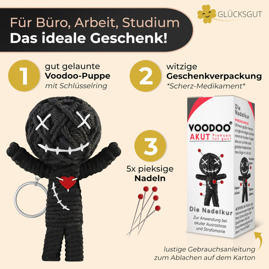 Good Luck® Voodoo Doll with Needles | 3-Pack | Gift Box & Instructions | Joke Medicine | Office Gift for Colleagues, Boss | Anti Stress | Farewell | Office