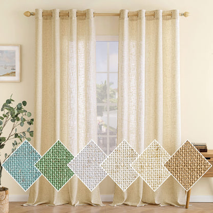 EMEMA curtains Linen curtain with eyelets Voile curtain Linen look Modern semi-transparent for living room decorative curtain children's room tab top curtain kitchen curtains 2 pieces set 140x215cm (WxH) Beige