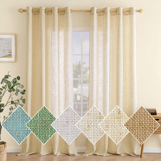 EMEMA curtains Linen curtain with eyelets Voile curtain Linen look Modern semi-transparent for living room decorative curtain children's room tab top curtain kitchen curtains 2 pieces set 140x215cm (WxH) Beige