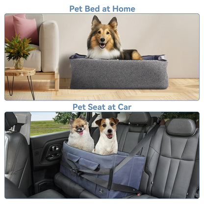 A 4 pet car seat for large dogs or 2 small ones, foldable for backseat with safety belt and storage bag, double-sided mat.