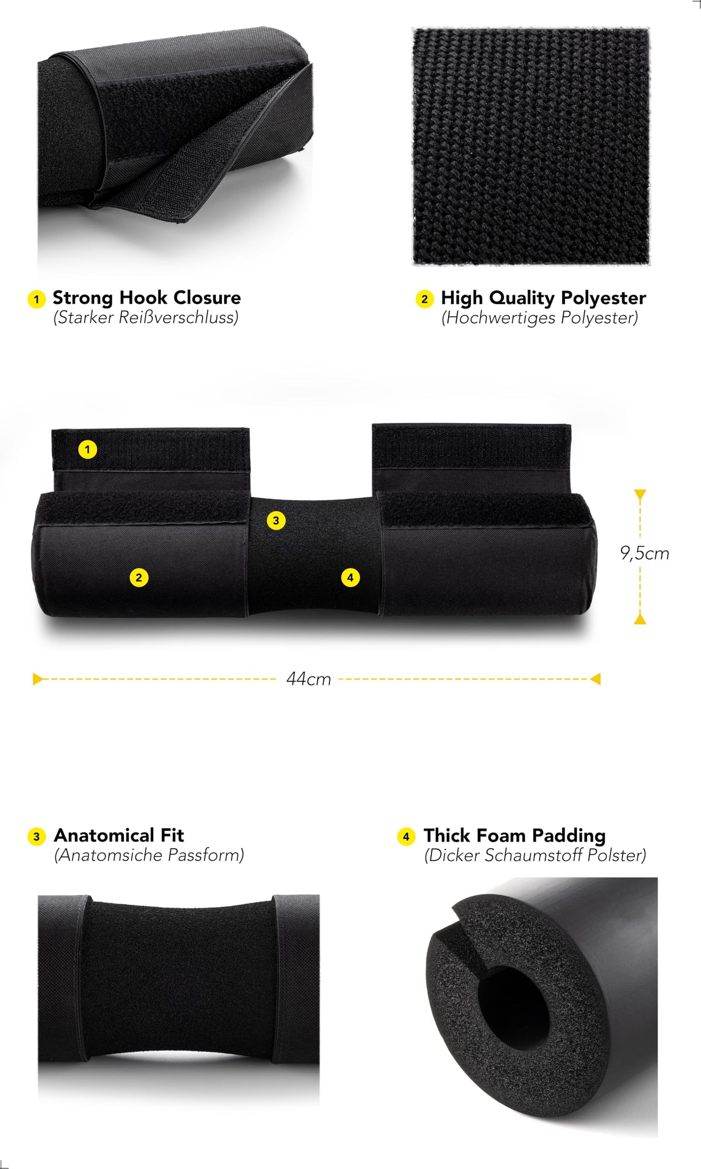Fitgriff® barbell pad, hip thrust pad with Velcro - barbell neck pad - padding for squats, booty training, gym (black)