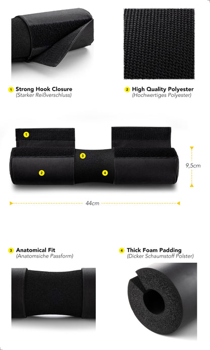 Fitgriff® barbell pad, hip thrust pad with Velcro - barbell neck pad - padding for squats, booty training, gym (black)