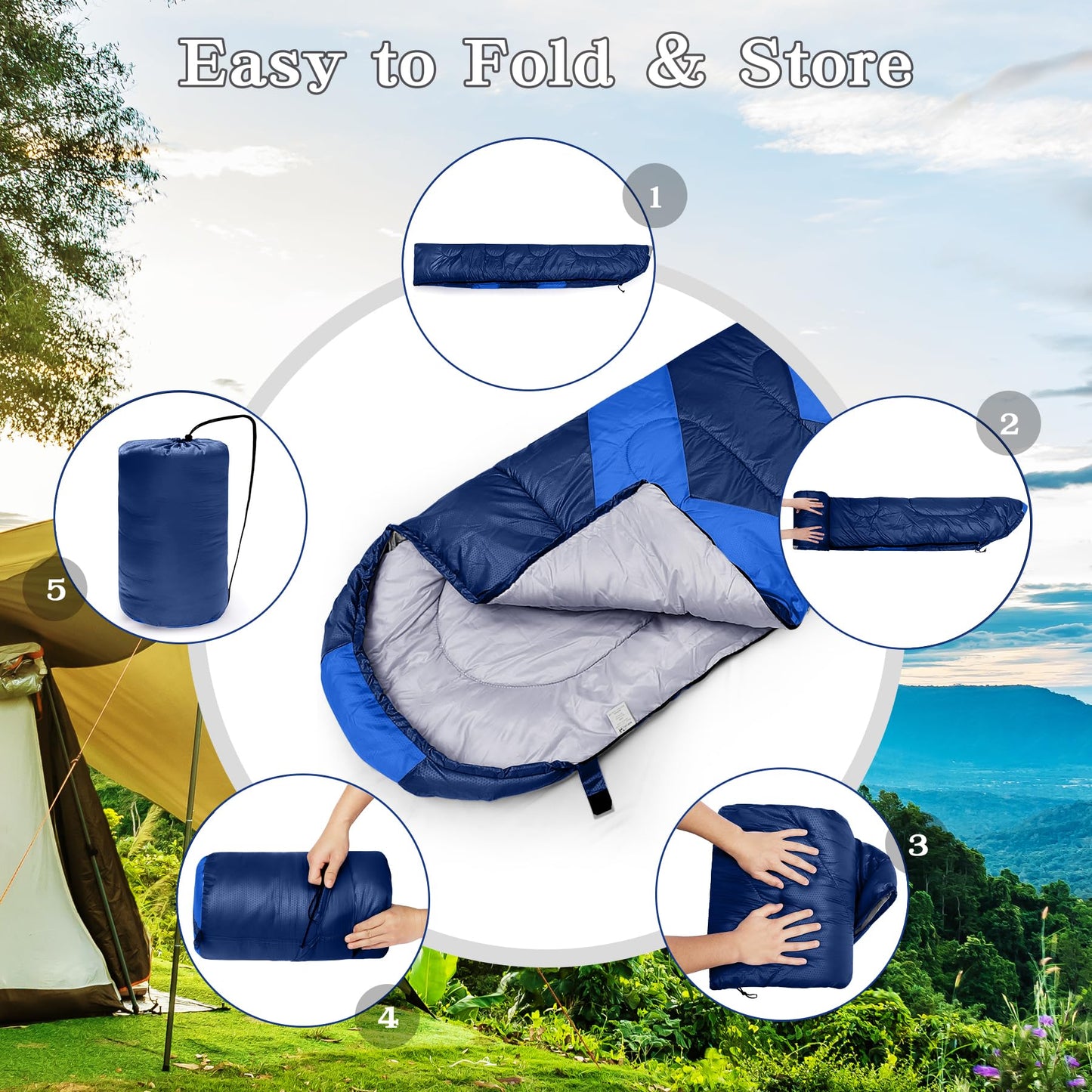 Sendte Schlafsack 3-4 Season for Outdoor Camping. Warm Single Adult Waterproof Lightweight Ultralight Sleeping Bag for Adult Kids Camping Hiking, Travel, Navy Blue.