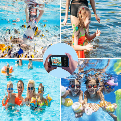 Underwater Camera Full HD 2.7K 48MP 10FT Camera Waterproof Dual Screen 16X Digital Zoom Snorkeling Waterproof Digital Camera for Selfie Underwater, Swimming, Vacation