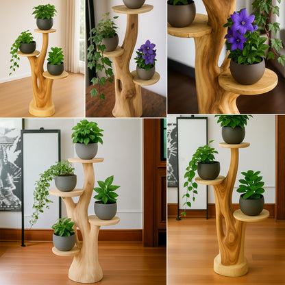 My-goodbuy24 flower stand, flower ladder, flower podium, flower stool - all made of solid Suar wood and featuring 4 shelves for plants and floral decorations.