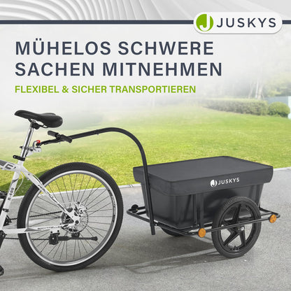 Juskys Bike Trailer 90 liters - Cargo trailer with hitch, drawbar - Trailer for bicycle 40/80 kg payload - Transport trailer with protective cover.