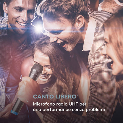 auna Pro DisGo Box DVD - Mobile PA system with built-in DVD player, 300 W max., 2 x 10 (25.5 cm) subwoofers, Bluetooth, USB, SD slot, wireless UHF microphone, battery, remote control, black.