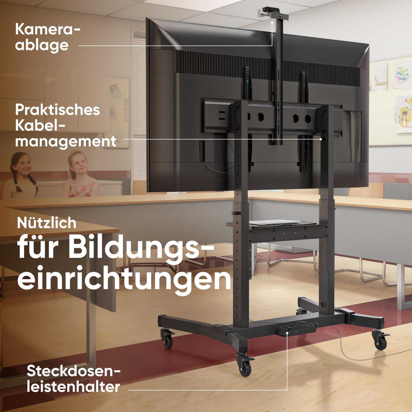 ONKRON TV Stand on Wheels for 50-100 inch TVs, maximum weight up to 130 kg, professional TV cart stand with adjustable height, max VESA 1000x600, tiltable TV stand with wheels in black TS1991-B