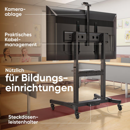 ONKRON TV Stand on Wheels for 50-100 inch TVs, maximum weight up to 130 kg, professional TV cart stand with adjustable height, max VESA 1000x600, tiltable TV stand with wheels in black TS1991-B