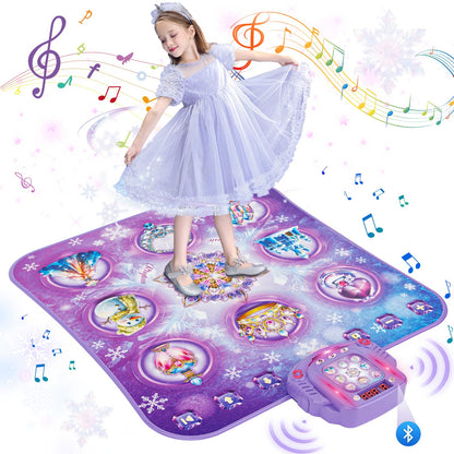 Dance mat kids toy gifts for girls 3 4 5 6 7 8 9 years, 2025 8 button dance mat with Bluetooth, Flowing light control system with stands, Purple princess gift for 3-12 girls