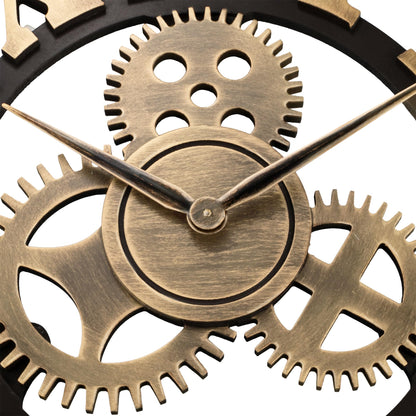 Lafocuse Wooden Wall Clock Large Industrial Gold, Silent Vintage Wall Clock 60cm XXL, Gear Roman Numerals Steampunk Large for Living Room Kitchen
