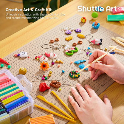 Shuttle Art Polymer Clay Set, 57 colors clay set with 102 pieces of polymer clay accessories, oven-bake modeling clay, polymer clay with 19 carving tools, kids clay, clay for earrings, bracelet.