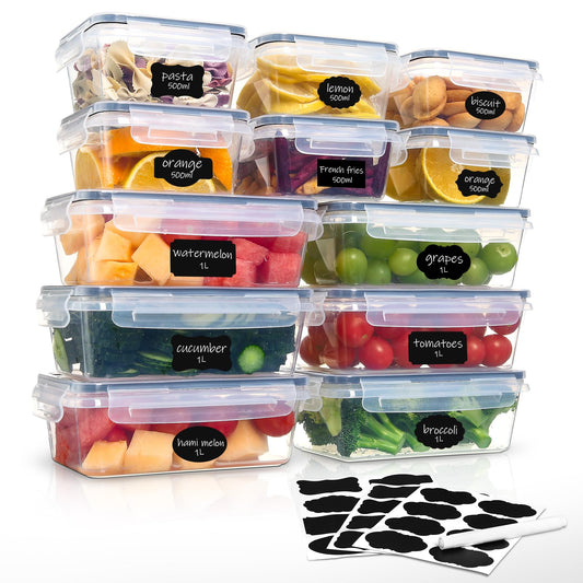 Hibisaws 12-piece food storage containers with lids are perfect for meal prep. They are freezer-safe, BPA-free, and 100% airtight. The set includes 6 x 1L and 6 x 0.5L containers, making it versatile for all your food storage needs.