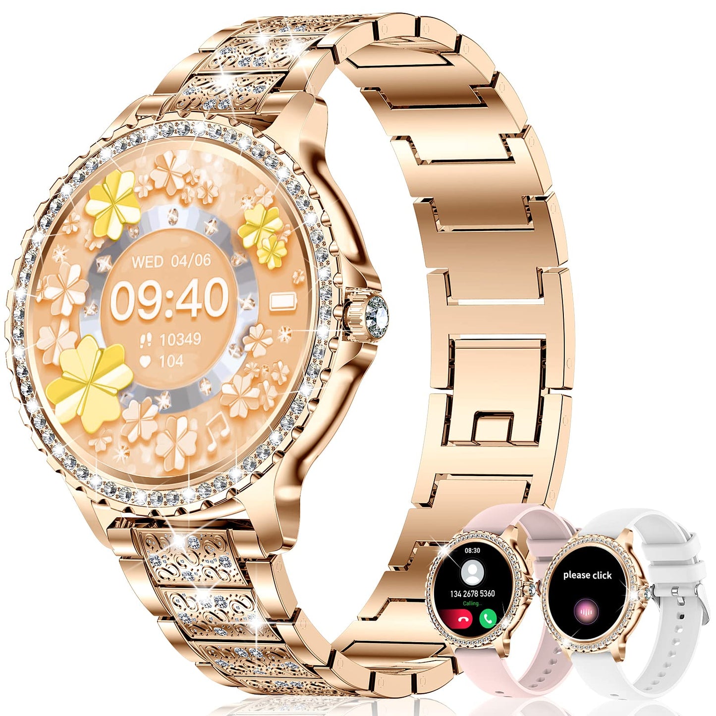 The Fitonyo smartwatch for women with phone function and diamond design features a 1.32" round HD display, call capability, and 120+ sports modes. Compatible with Android and iOS devices.
