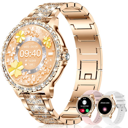 The Fitonyo smartwatch for women with phone function and diamond design features a 1.32" round HD display, call capability, and 120+ sports modes. Compatible with Android and iOS devices.