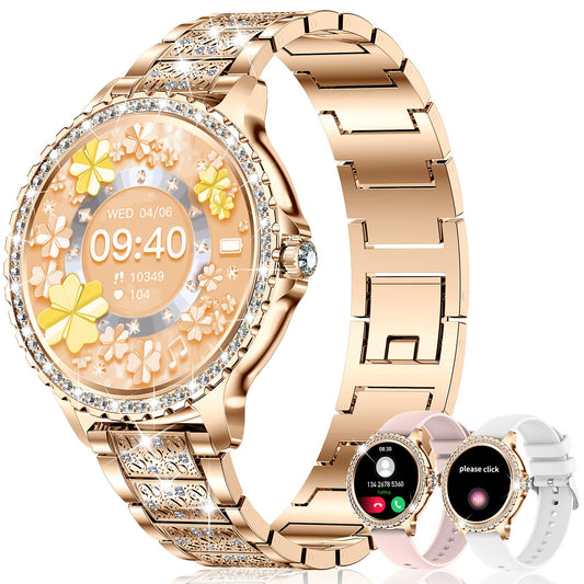 The Fitonyo smartwatch for women with phone function and diamond design features a 1.32" round HD display, call capability, and 120+ sports modes. Compatible with Android and iOS devices.