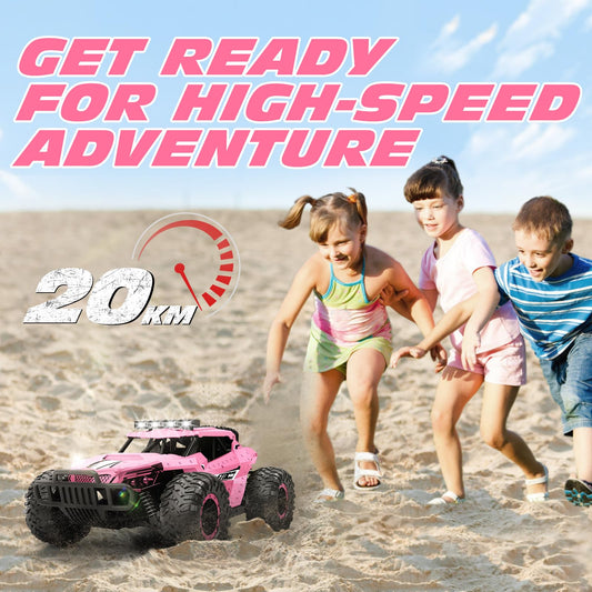 Tecnock Remote Control Car 1:16 with headlights and chassis lighting, All Terrain Off Road RC Monster Truck 2.4GHz Toy, 2 batteries for 60 min runtime - Gift for adults and children.