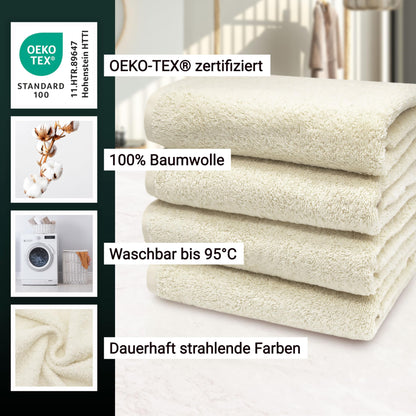 ZOLLNER 4-pack towels - soft and absorbent guest towels - washable up to 95°C - cotton - 50x100 cm in beige.