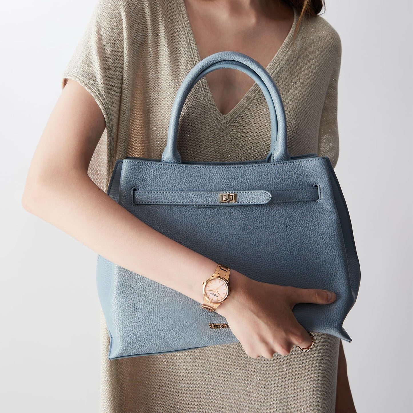 VICTORIA HYDE Women's Handbags Large PU Leather Shopper Ladies Handbag Black Elegant Shoulder Bag Women's Tote Bag for Office Work School (Blue)