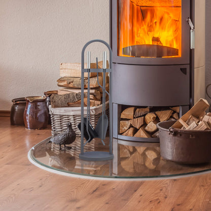 Relaxdays fireplace tool set, 5 pieces, shovel, broom, tongs, poker & holder, gray