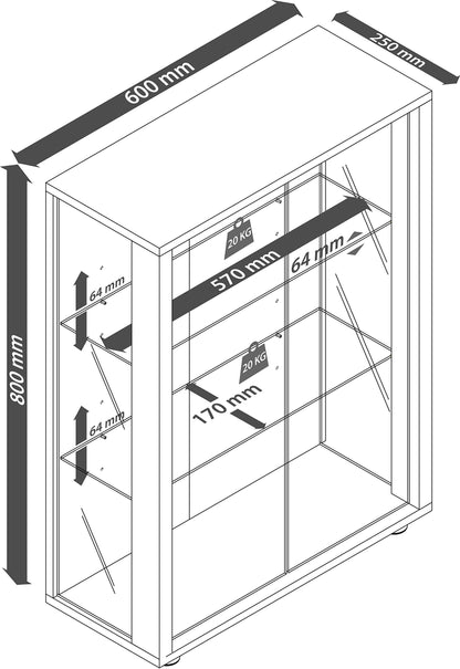 VCM wall display case glass cabinet shelf unit hanging showcase without lighting White "Udina"